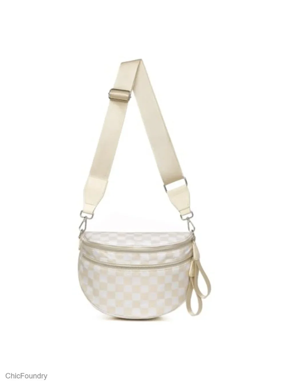 Checkered Crossbody Sling Bag with RFID Protection, Nylon Travel Purse